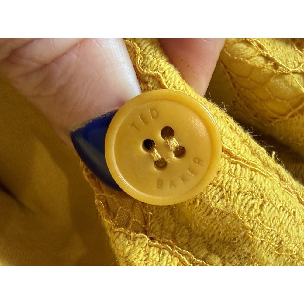 Ted Baker Rille Lace Shirt Dress Short Sleeve Button Down Yellow Mini Women's M - Picture 16 of 16